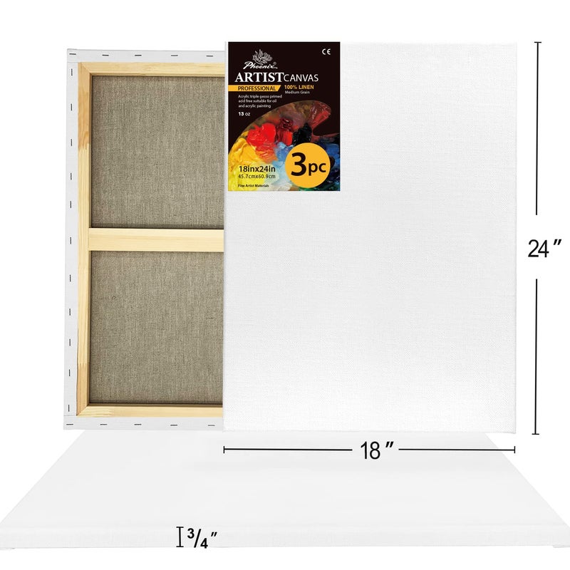 PHOENIX Large Belgian Linen Canvas for Oil Painting - 18x24 Inch/3 Pack Medium Texture, 3/4 Inch Profile - 13 Oz Triple Primed Blank Professional Stretched Archival Canvases for Acrylic Paints - Image 3